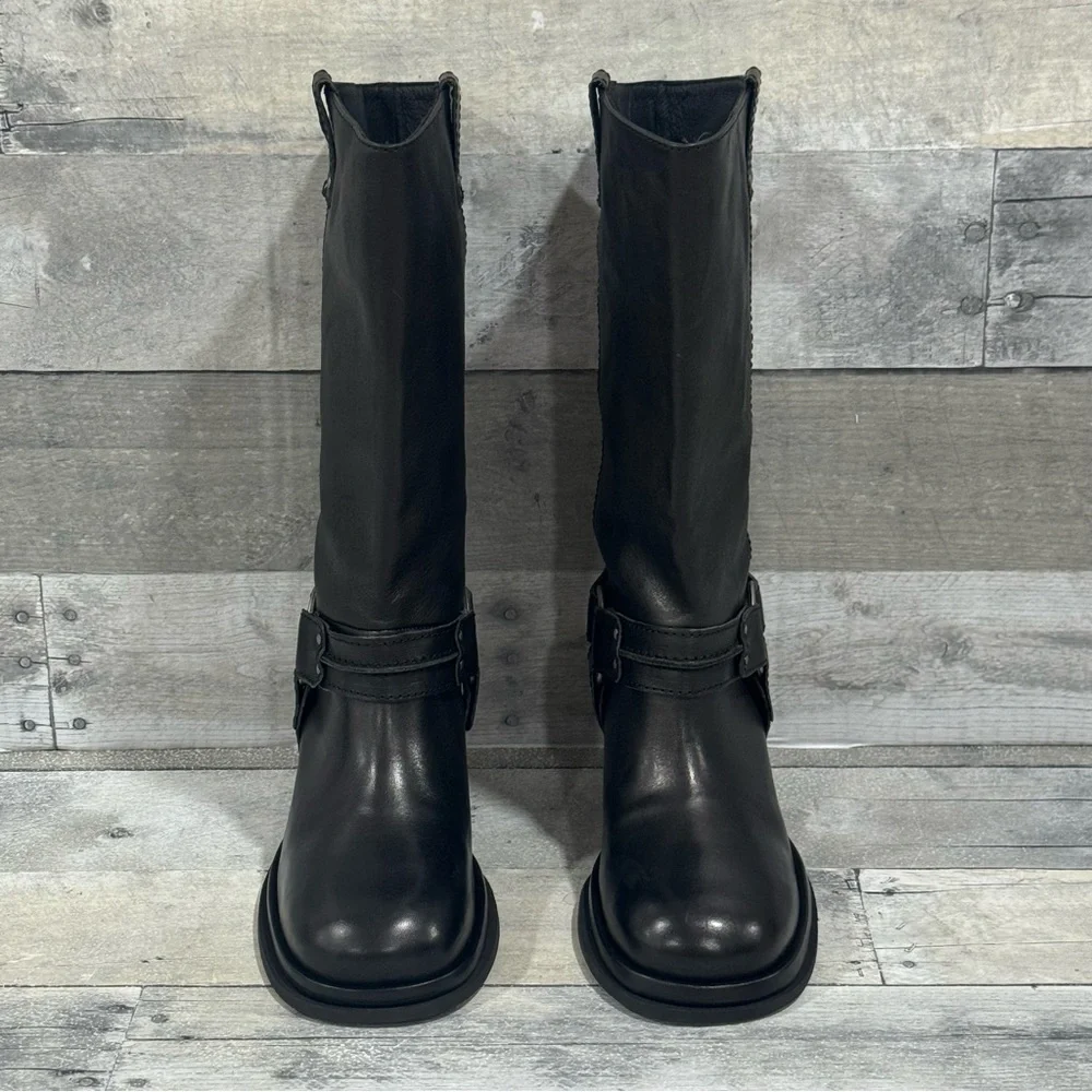 free people Anok Harness Moto Boots in Black Distressed Leather - Sz - 7 - Picture 3 of 13
